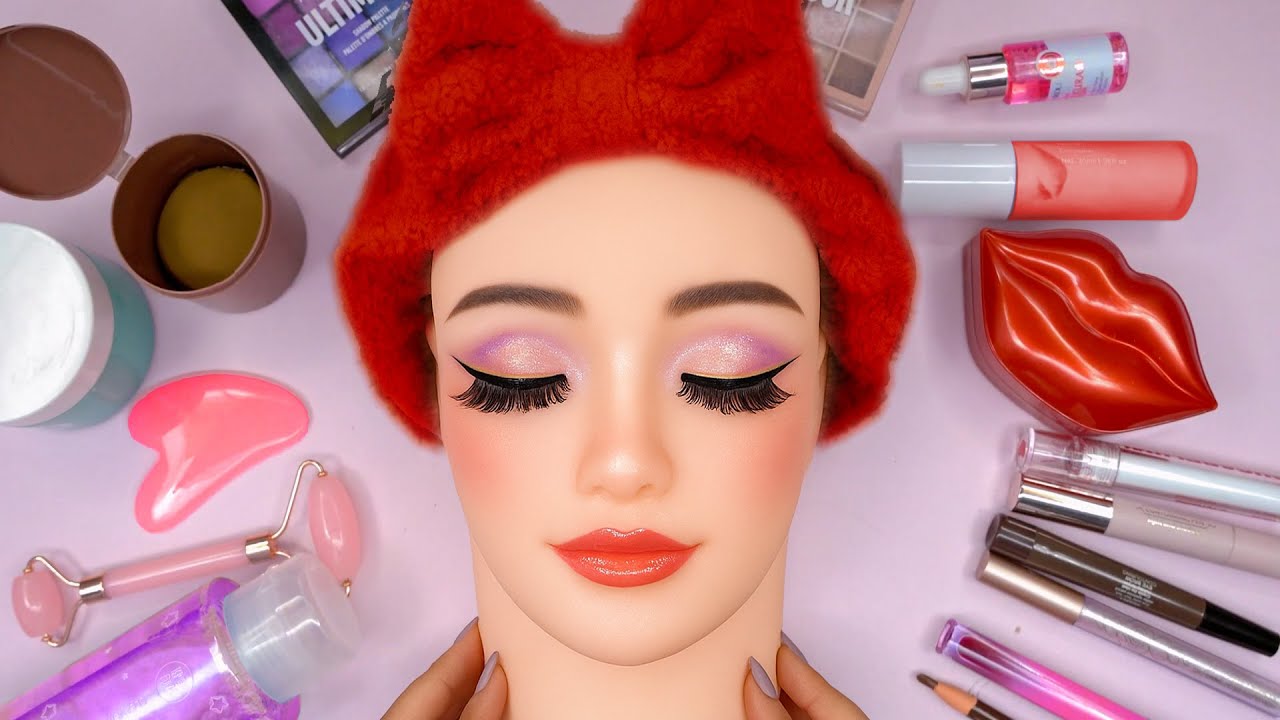 ASMR Makeup on Mannequin 🎭 (No Talking) | ASMR Harley Quinn Makeup 💋 🎀 Satisfying Videos