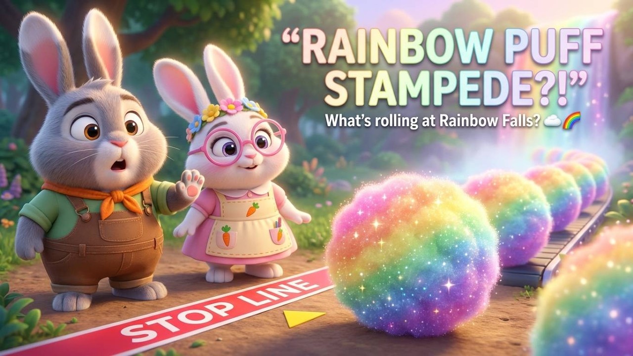 Puff Conveyor Breakdown at Rainbow Falls! 🌈☁️ Rolling Color Puffs Stampede + Buddy Rope Rescue