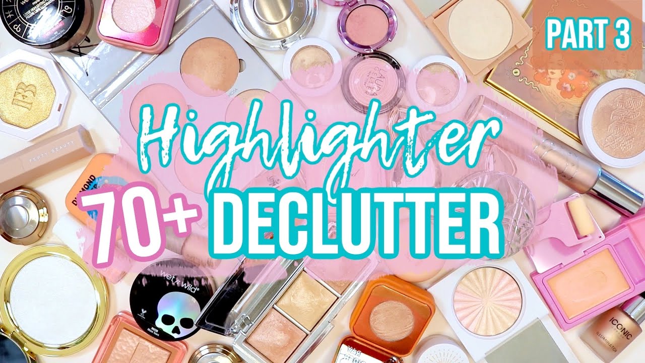This Was HARD.... Decluttering My 70+ Highlighter Collection!! Relaxing Makeup Declutter Series