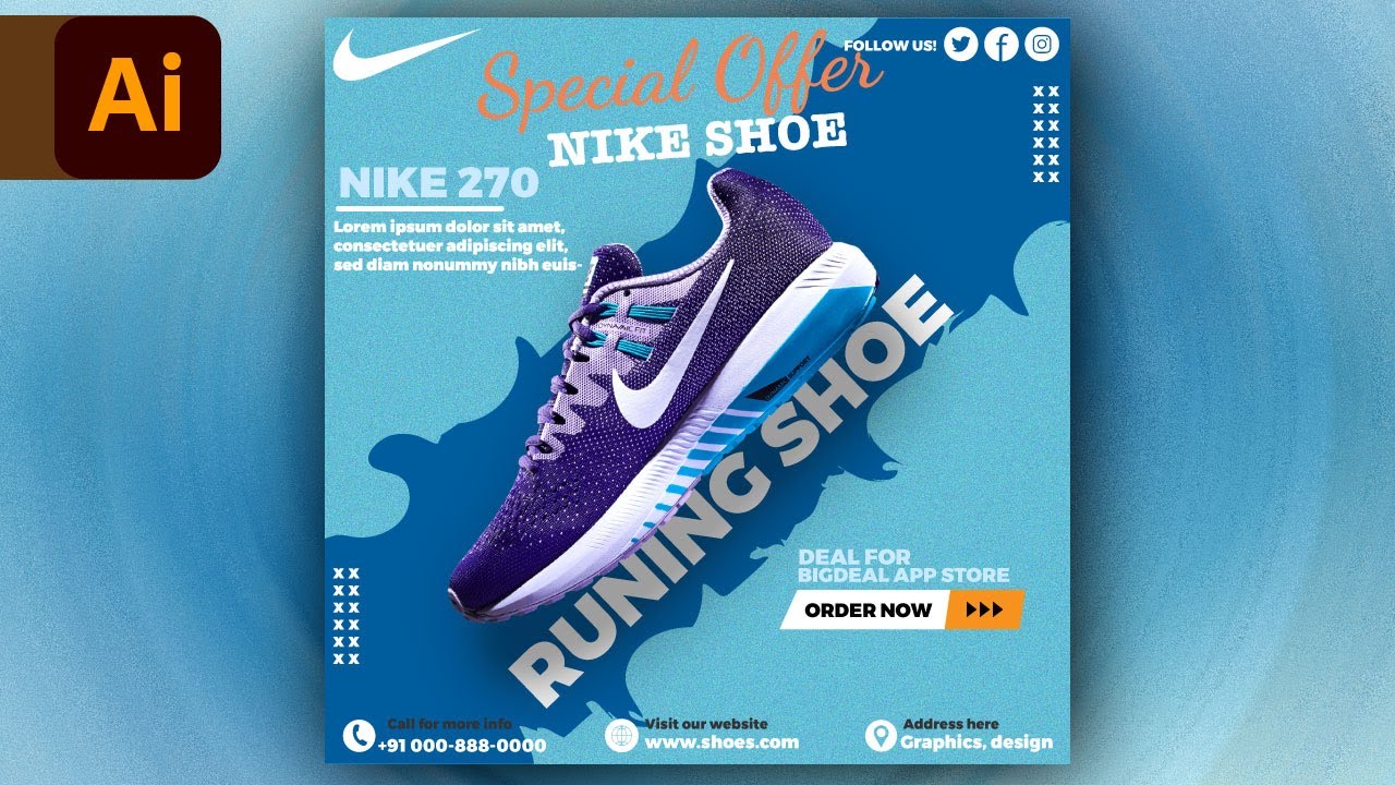 Designing a Professional Nike Shoe Social Media Post adobe Illustrator - Tutorial @techtemples