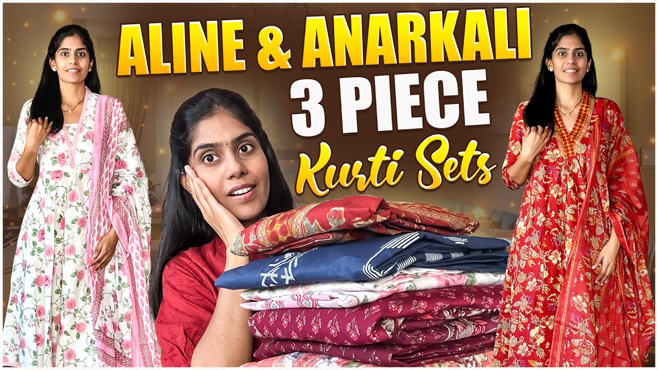 Aline and Anarkali 3 piece kurti sets with dupatta below Rs 800/-|Anarkali sets|aline sets|Amazon