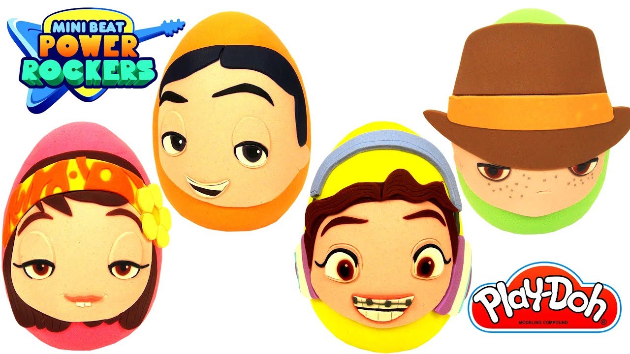 4 Ovos Surpresas de Amiguinhos dos Mini Beat Power Rockers de Massinha Play Doh