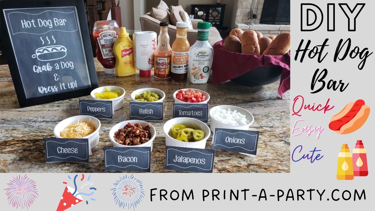 Set up a DIY Hot Dog Bar at your party in minutes! Memorial Day | 4th of July | Any Party or BBQ