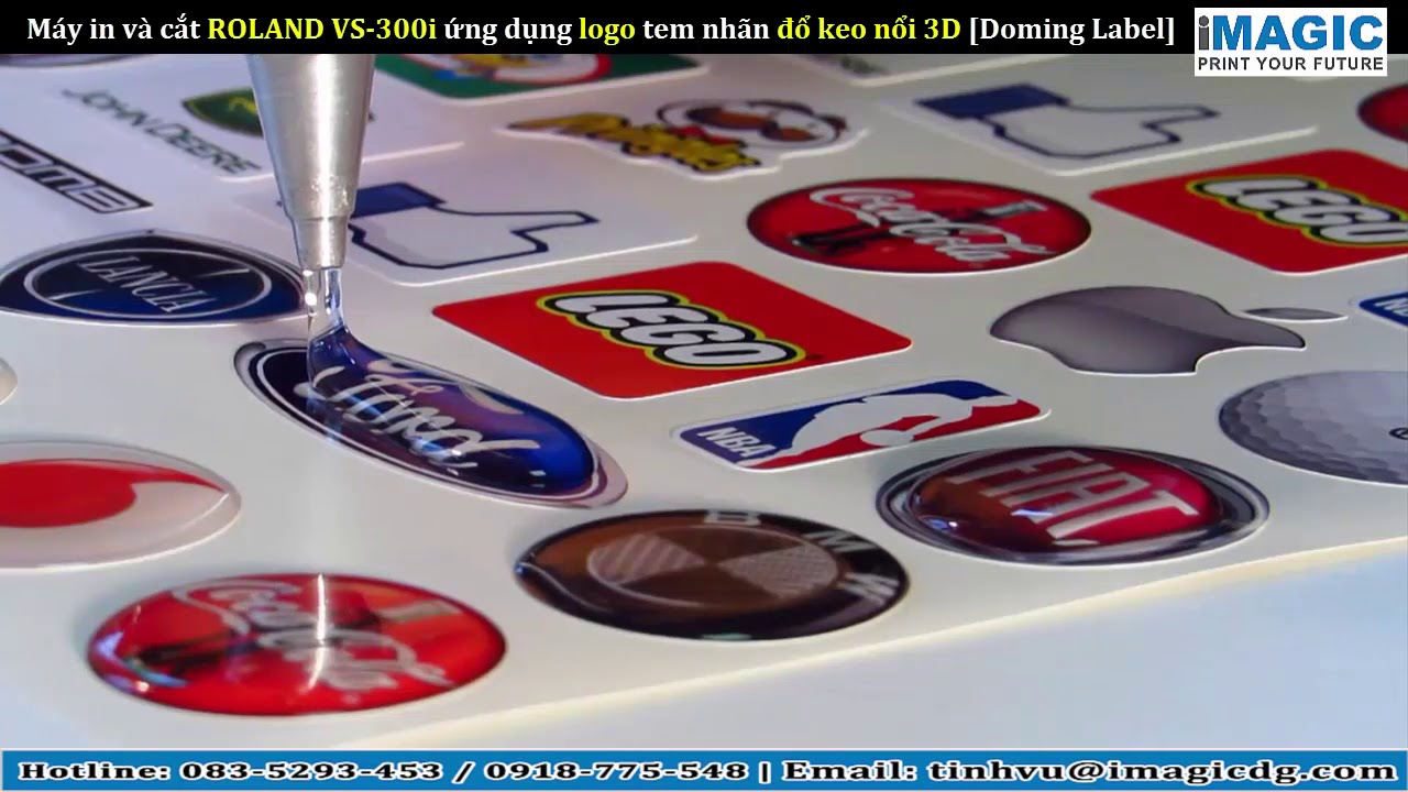 Máy in logo tem nhãn đổ keo nổi 3D [doming labels]