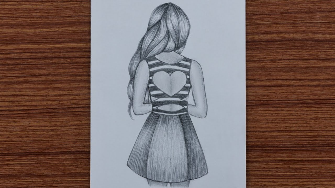 How to Draw Easy Girl with Beautiful Dress - step by step