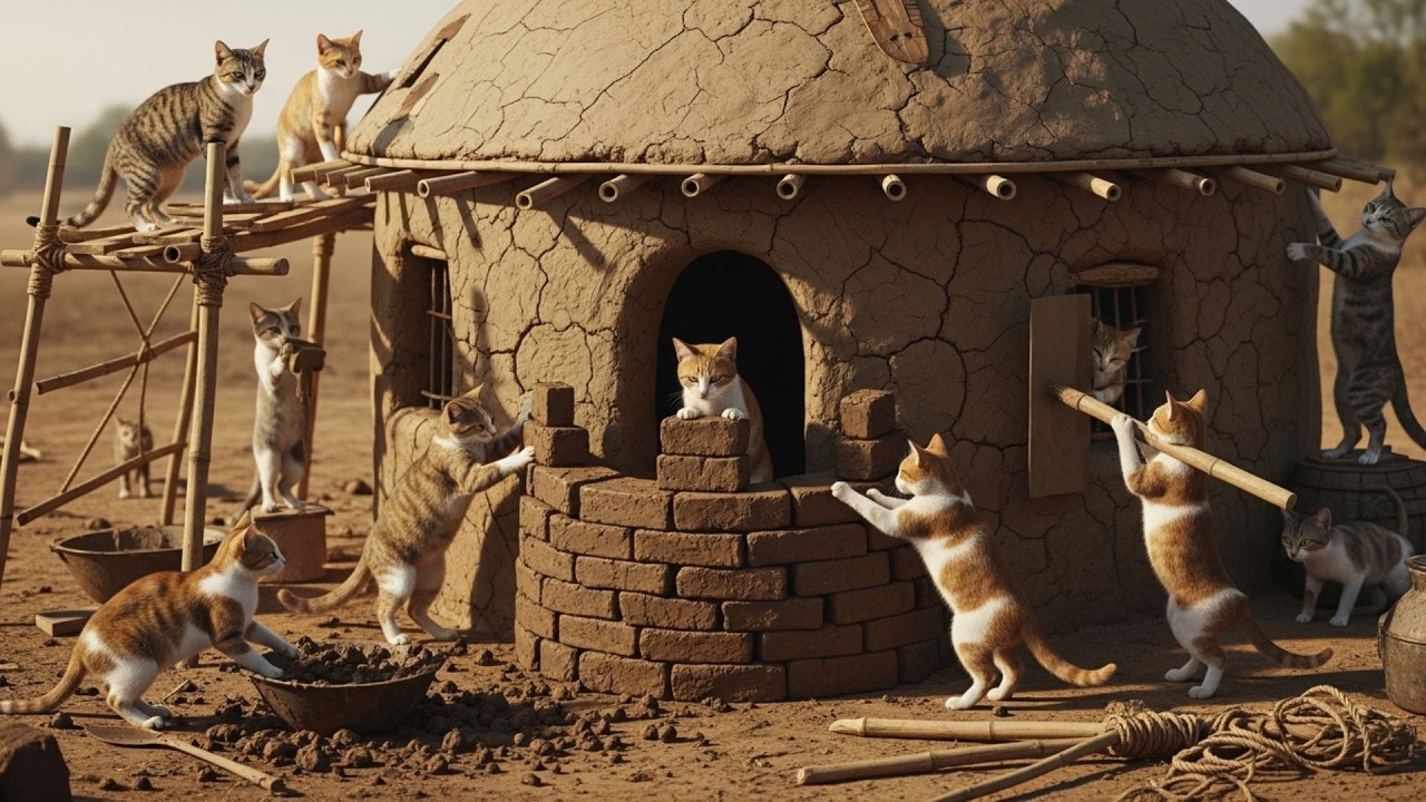 A unique earthen house built by talented cats. (4K)