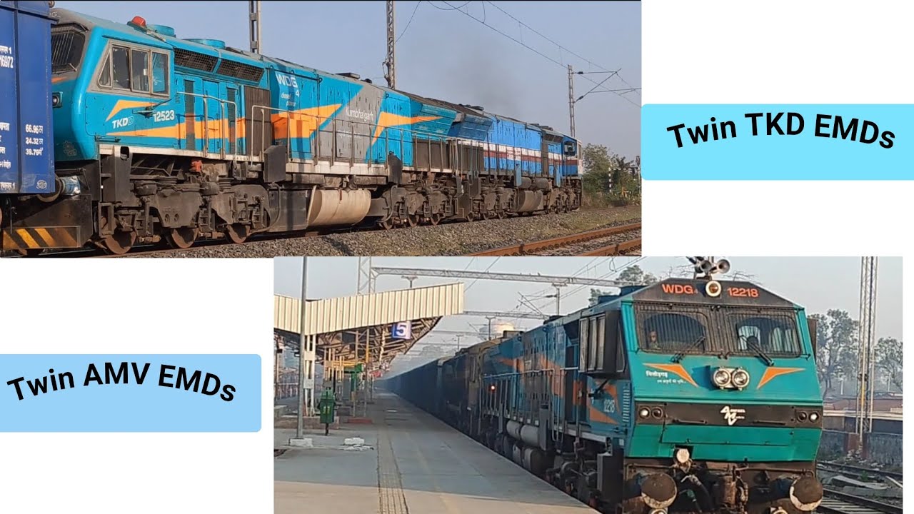 👉Twin EMDs with goods trains in chilled winter morning_Special EMDs_