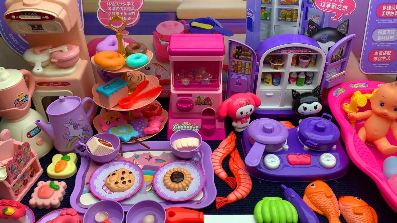 14-Minute Healing Stress-Relieving Purple Dessert Counter Kitchenware Toy Set Unboxing Review ASMR