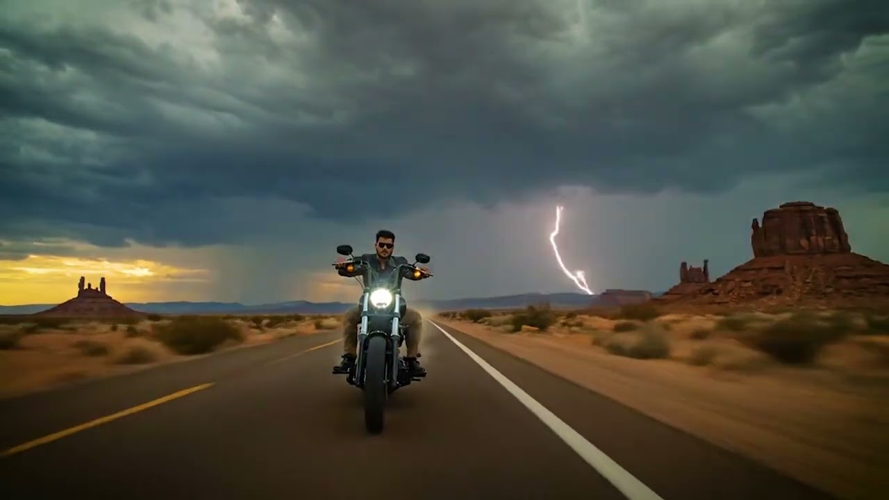 Riding Through the Lightning: A Cinematic Biker Journey