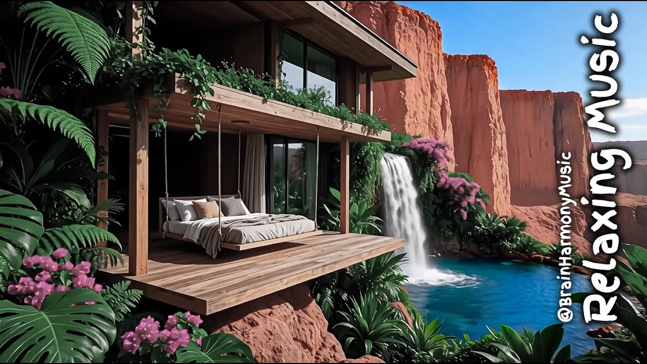 Stress Relief Music 🌿 Peaceful Oasis Waterfall 🎶 Beautiful Relaxing Music