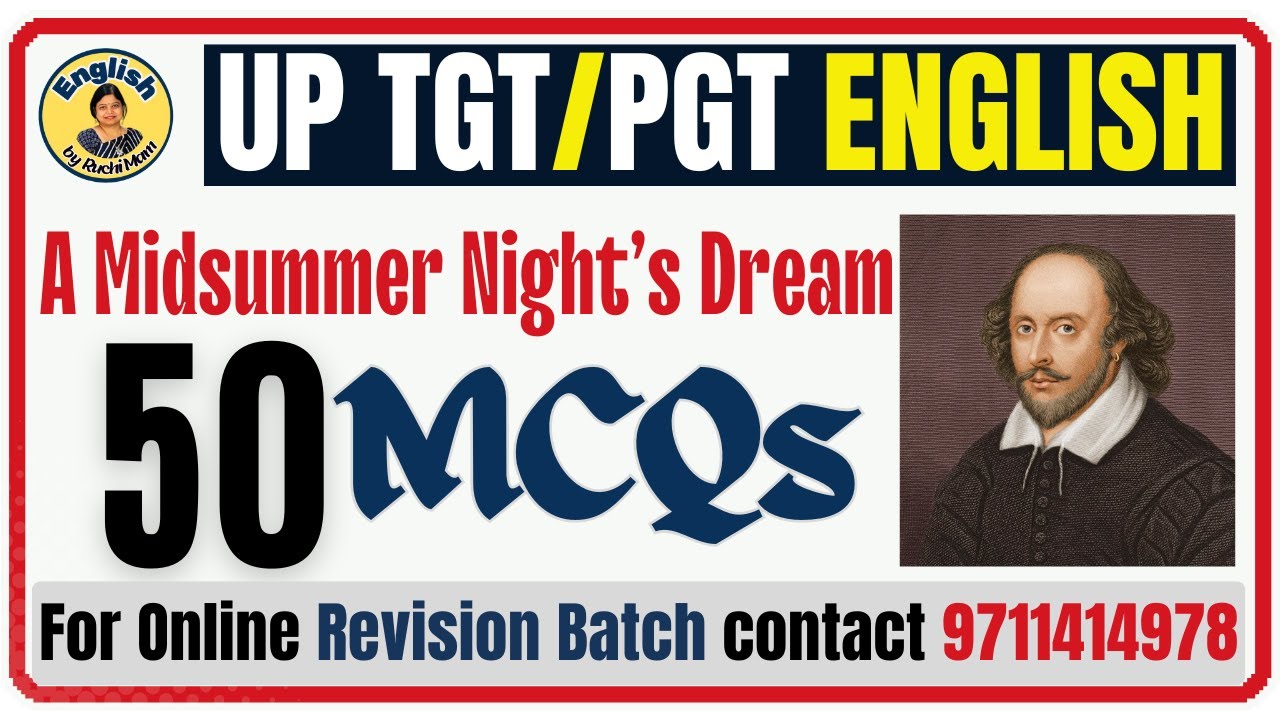 50 MCQs from A Midsummer Night's Dream by Shakespeare | Important for UPTGT English Exam |Literature