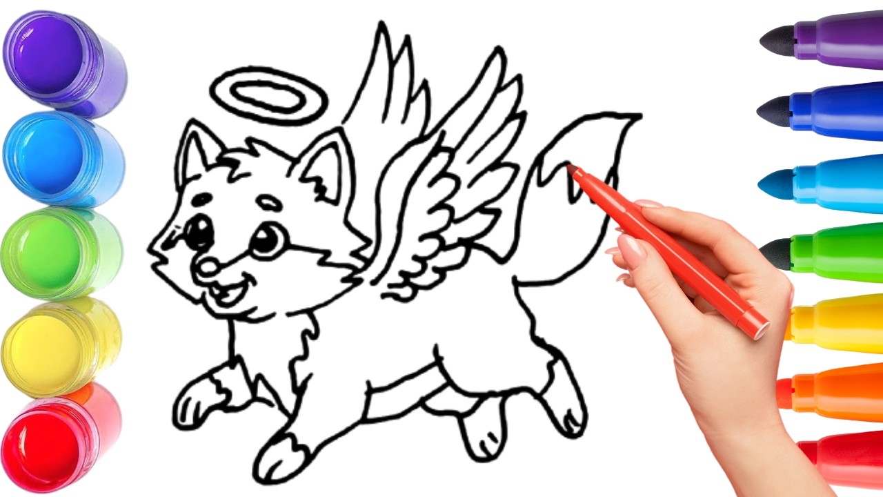 How To Draw cute winged wolf Drawing, Painting & Coloring For Kids and Toddlers_ Child Art 🐋🌈🎨