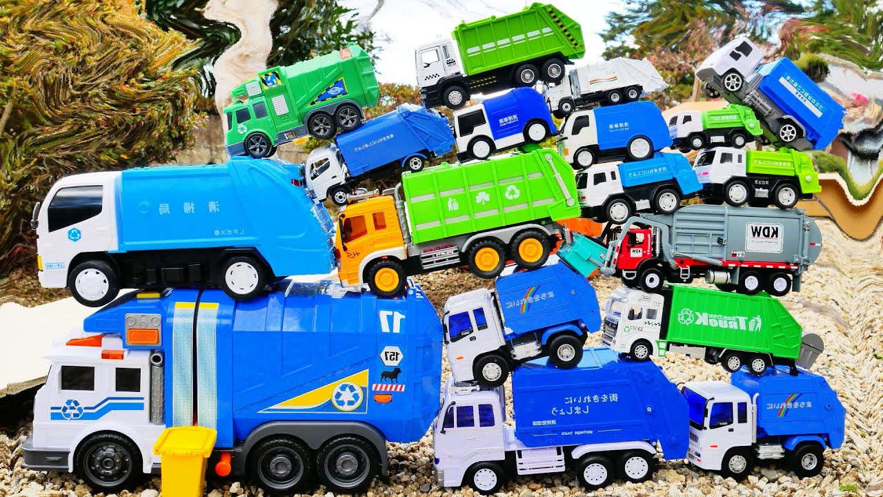 たくさんのゴミ収集車を箱にまとめてみた！急な坂道を走る②☆ Garbage Truck Collection Drive A Steep Hill②