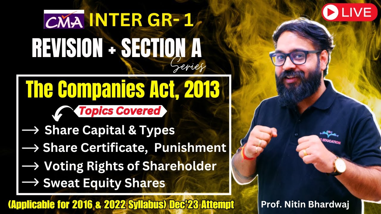 CMA Inter The Companies Act (Share Capital & Other Provisions) Revision | By Prof Nitin Bhardwaj