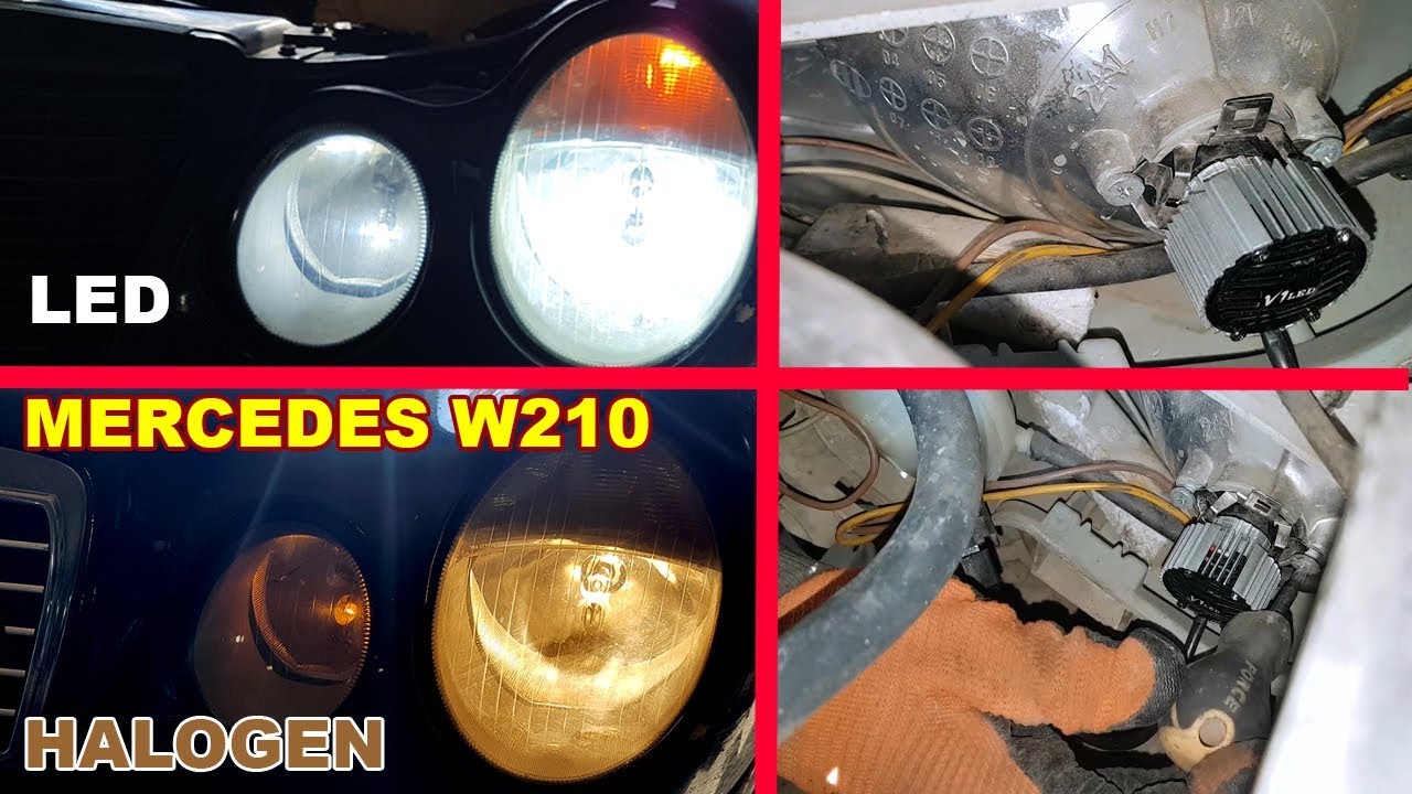 Mercedes W210 Как Установить LED Лампы H7 в Ближний Свет / Установка LED H7 6500K на Mercedes