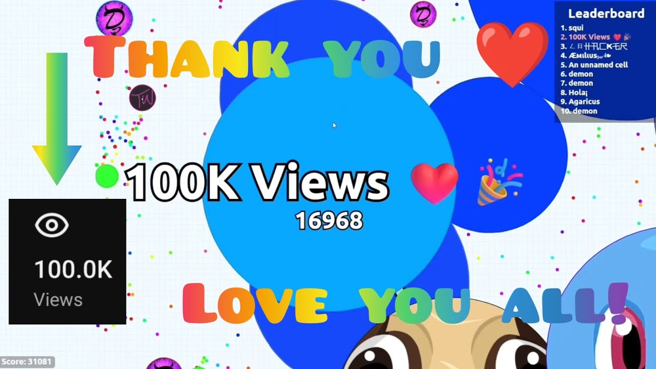 Спасибо вам, ребята, за вашу поддержку ❤️ Специальное видео Agar.io по достижению 100 тысяч просм...