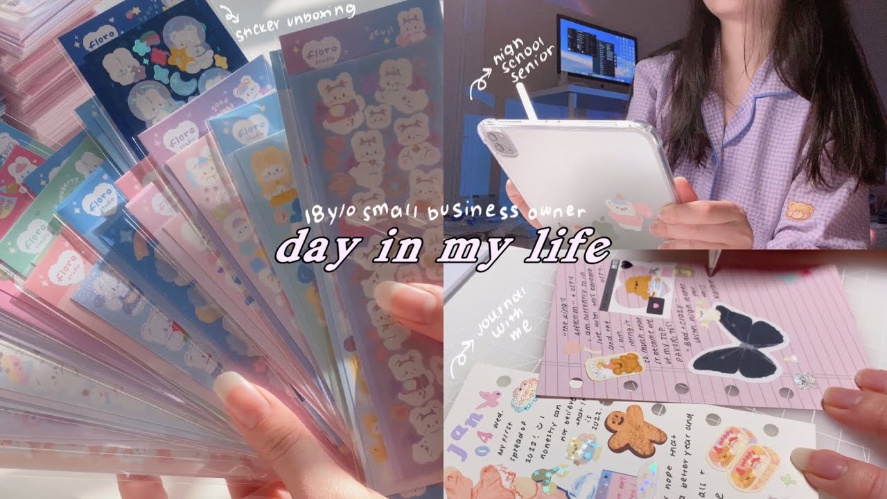 a day as an 18 year old small business owner 📂 unboxing 800 stickers, journal with me, typing asmr