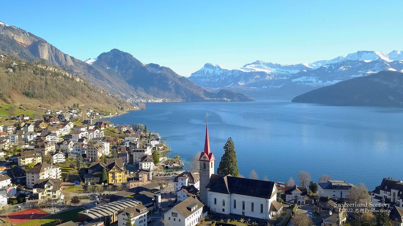4K Lake Vierwaldstättersee Weggis- Vitznau SWITZERLAND スイス アルプス山脈