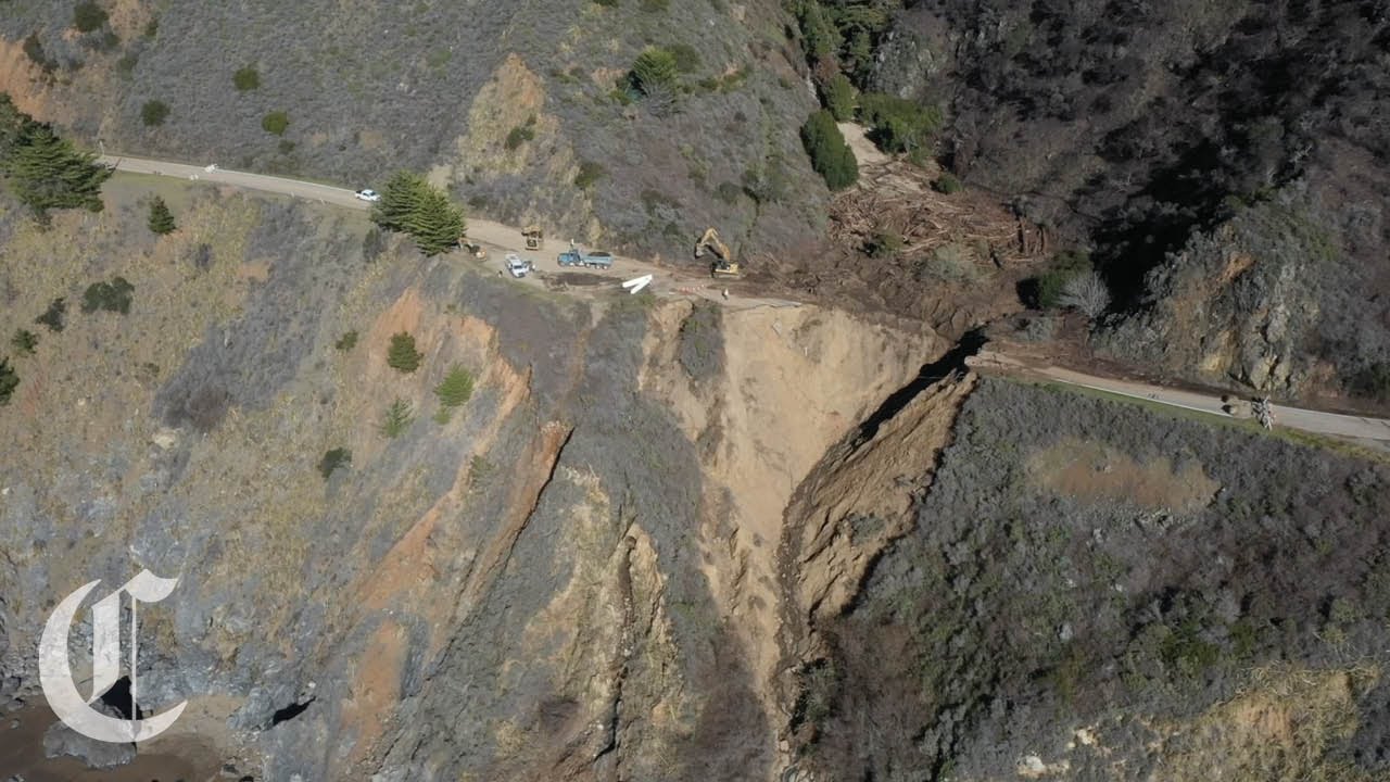 Drone Footage Shows Damage from Highway 1 Landslide Near Big Sur
