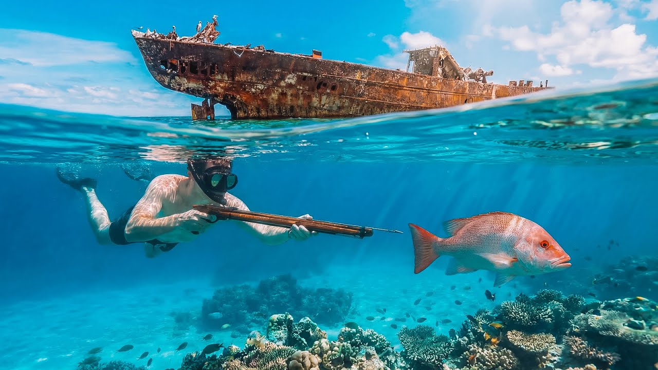 Exploring Remote Shipwrecks | Spearfishing 30m Deep Wonky Holes! (Remote Island Camping)
