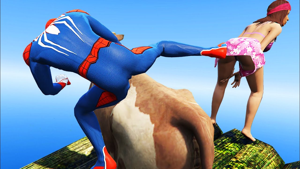 GTA 5 Funny Ragdolls SPIDERMAN Vs COW(Euphoria Physics,Water Ragdolls, Funny Moments)#BMSitcoms #GTA
