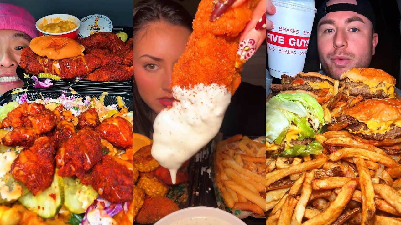 Подборка мукбангов из TikTok | Dave's Hot Chicken, Wingstop, Five Guys, Chipotle и многое другое!