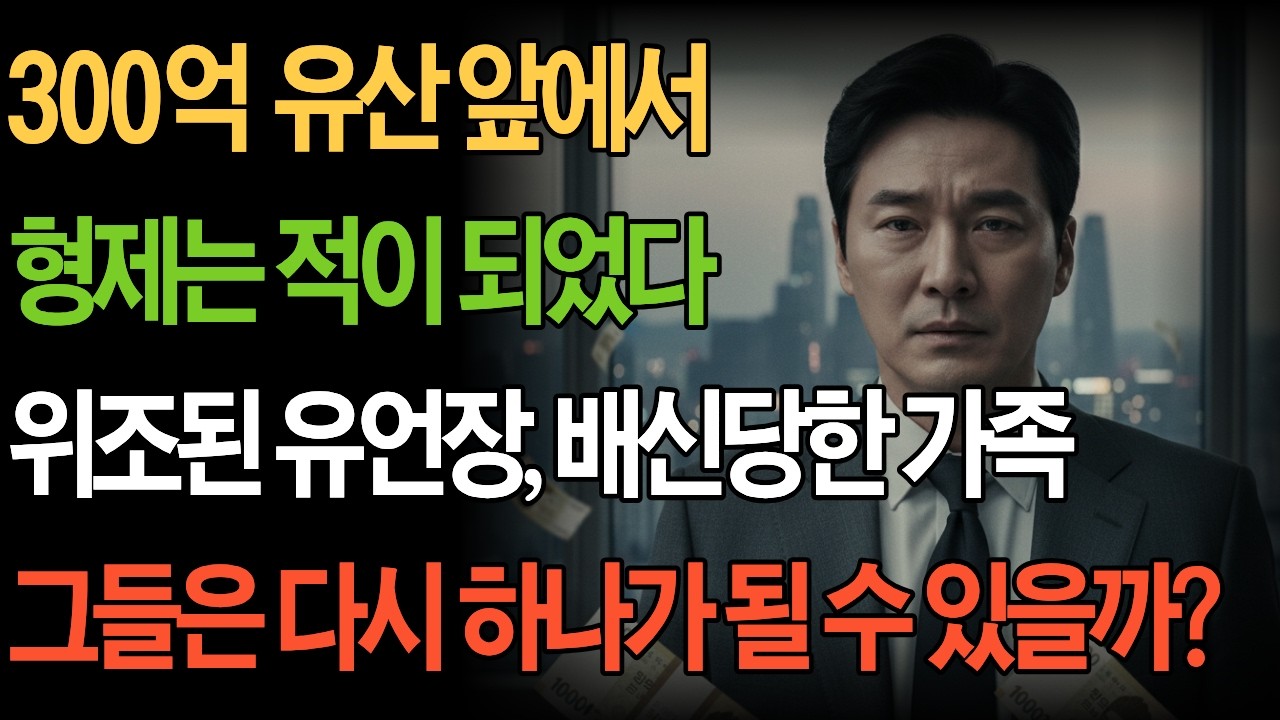 300억 유산 앞에서 형제는 적이 되었다 위조된 유언장, 배신당한 가족 그들은 다시 하나가 될 수 있을까? | 부모자식갈등 가족의 의미 용서와 화해 인생반전 사연 이야기 오디오북