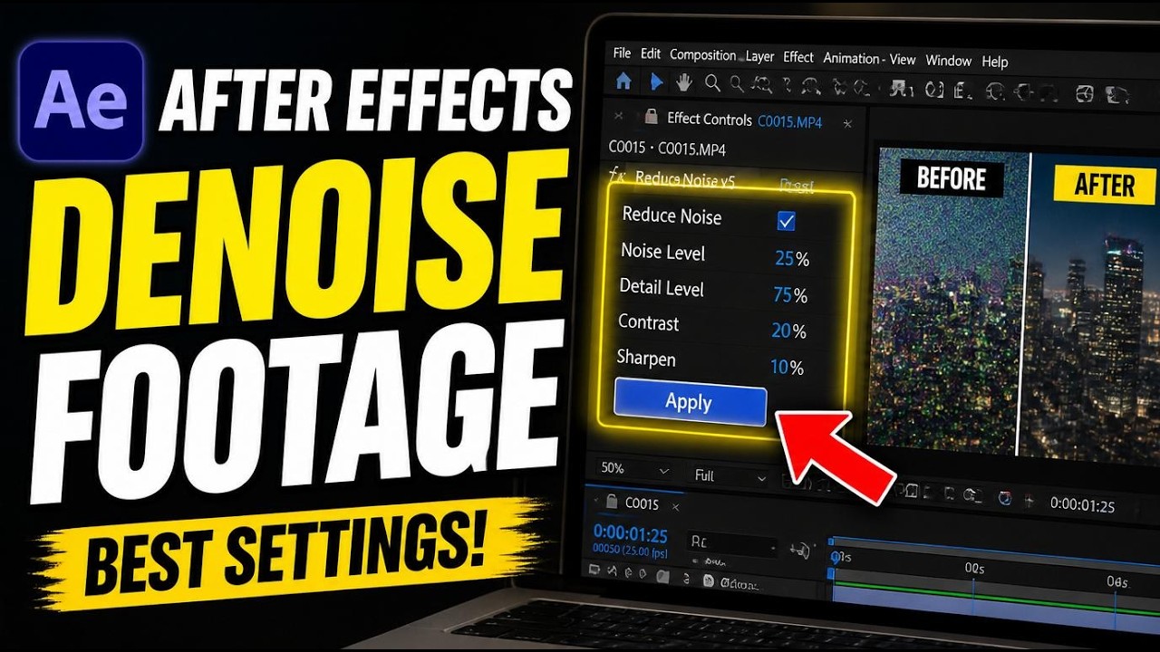 How to update Adobe After Effects to de-noise footage with best practices - Beginner Guide