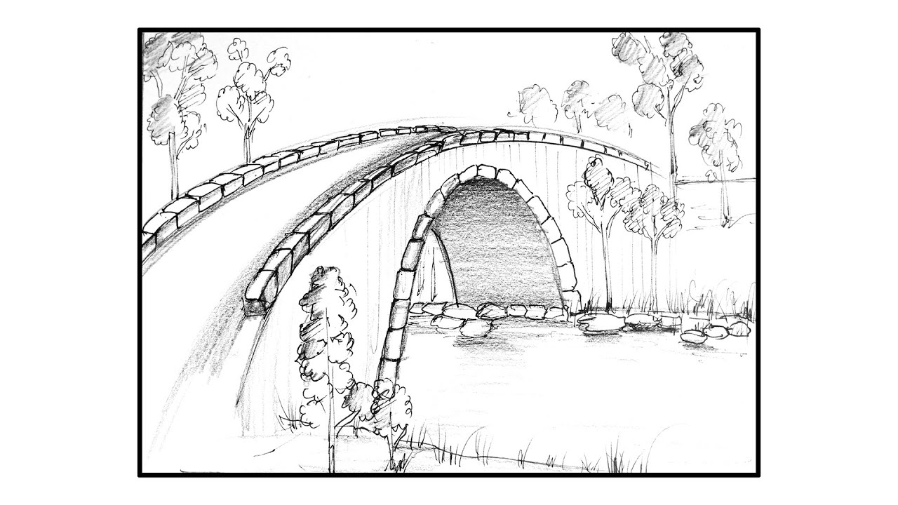 Stone Bridge Pencil Sketch: Nature Drawing Tutorial