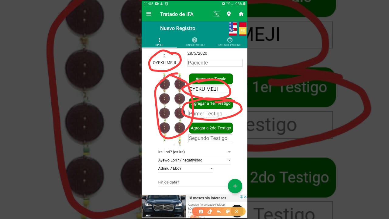 2.- Consultar varios odu en el tratado de ifa