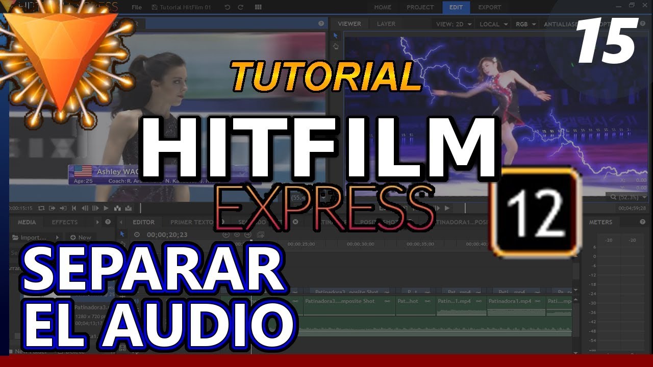 HITFILM EXPRESS 12: SEPARAR EL AUDIO DE UN VIDEO, desligar, desconectar sonido.  Tutorial 15 español