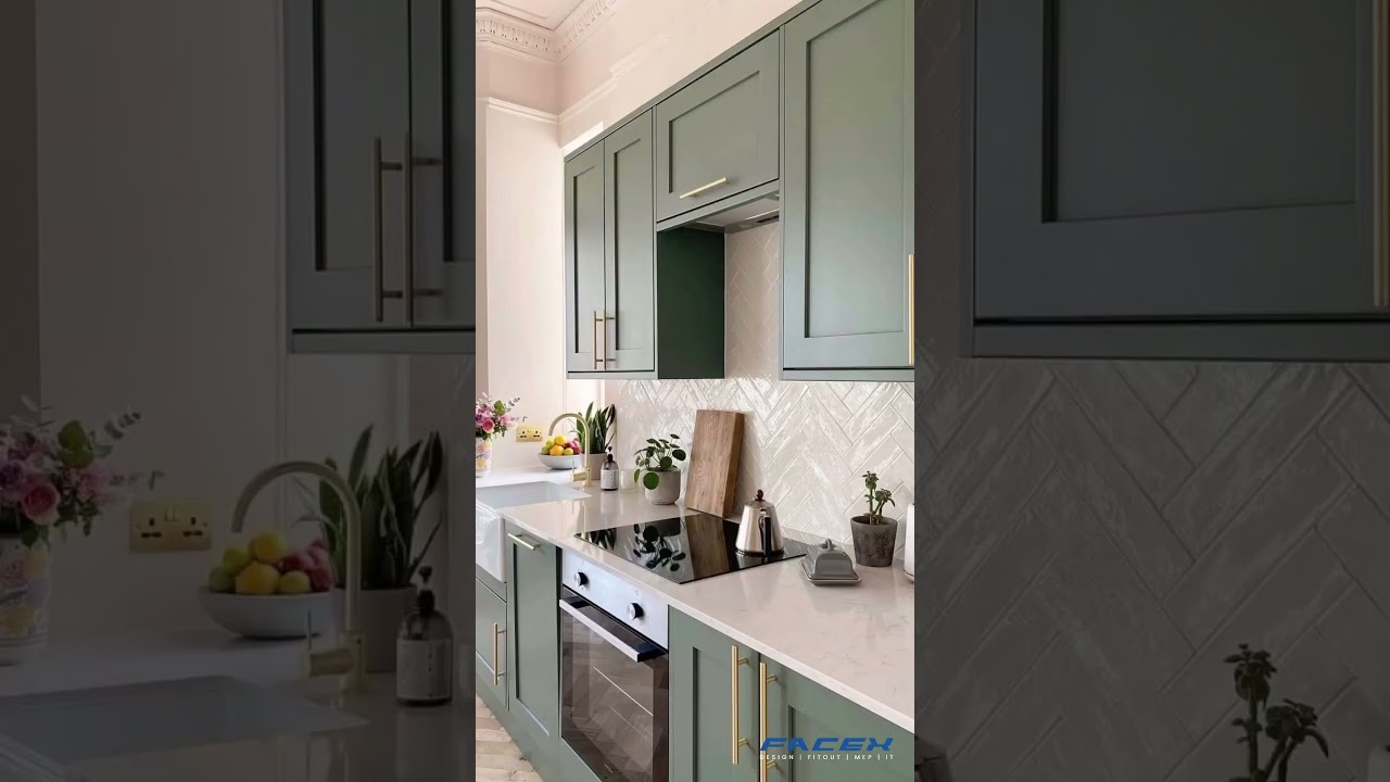 Sage green shades for kitchen cabinets trend 2024 | Facex FM | Design | MEP | Fit Out | IT
