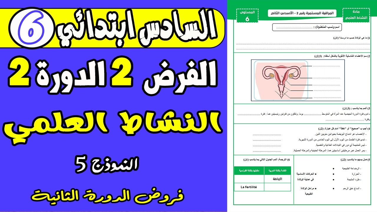 فروض المستوى السادس ابتدائي الدورة الثانية |الفرض الثاني الدورة الثانية مادة النشاط العلمي السادس ن5