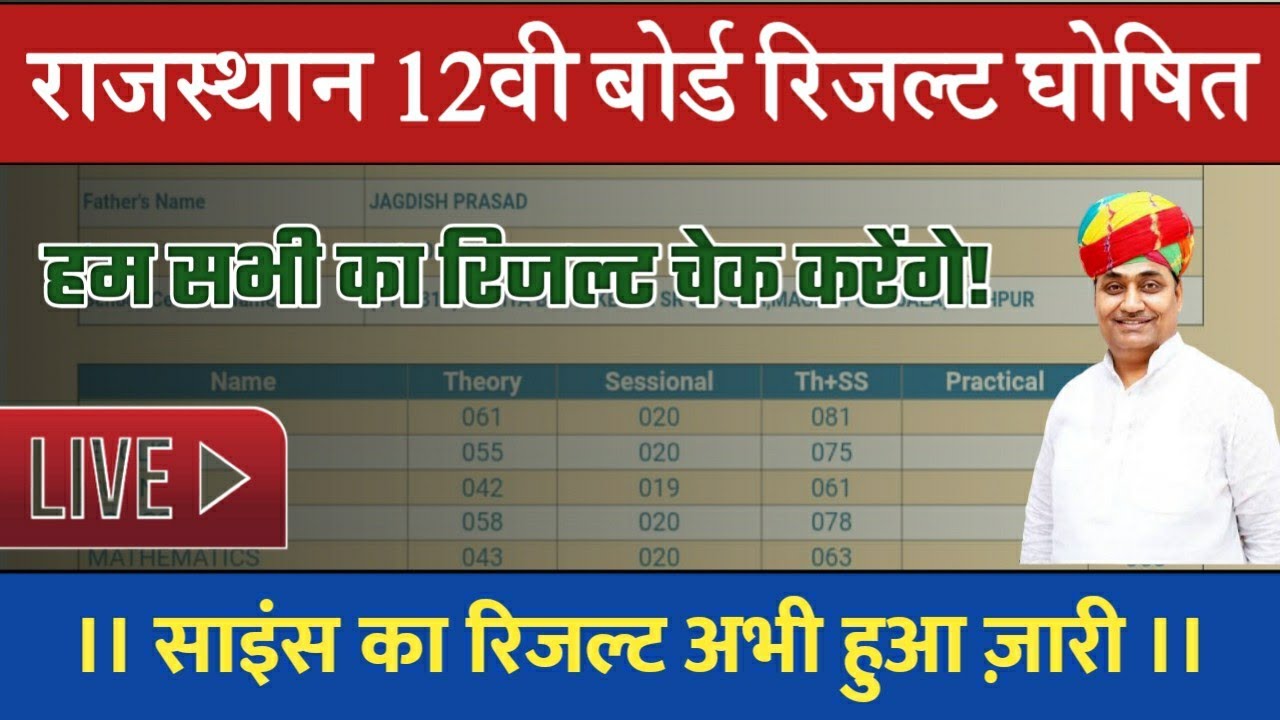 RBSE 12th Science Result Declared.RBSE Science Result How to check Result 2020
