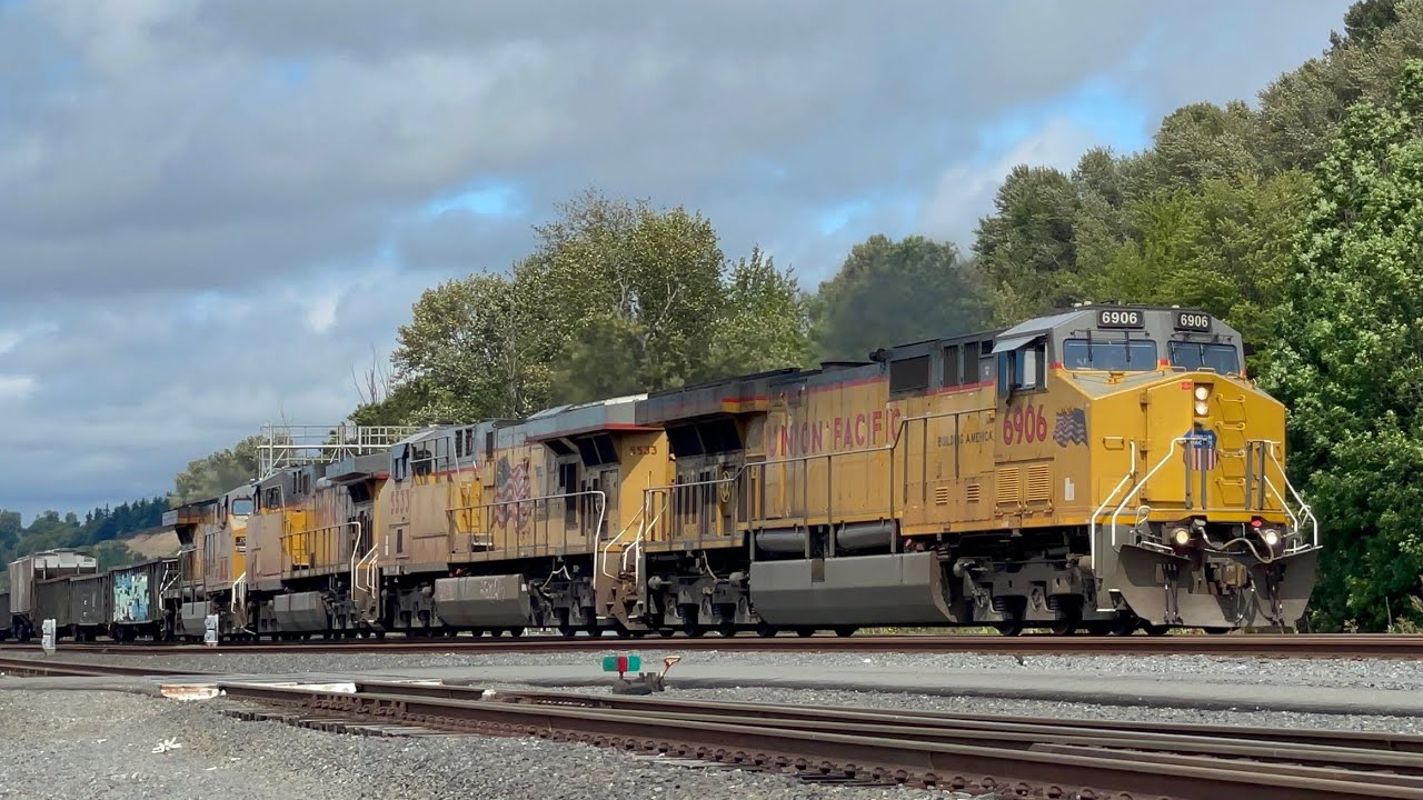 Day of two trains in South Seattle Including horn salute friendly crews