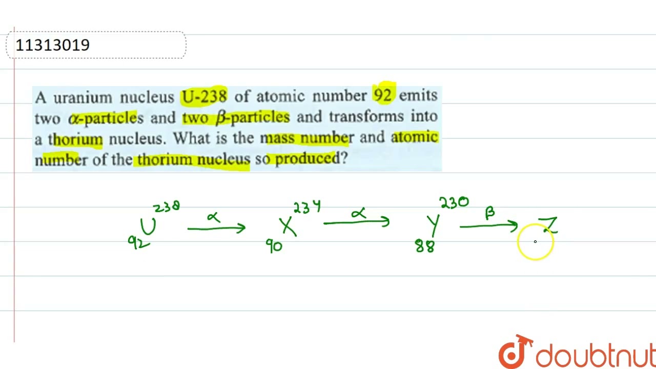 A uranium nucleus U-238 of atomic number92 emits two alpha- particles and two beta-particles and...