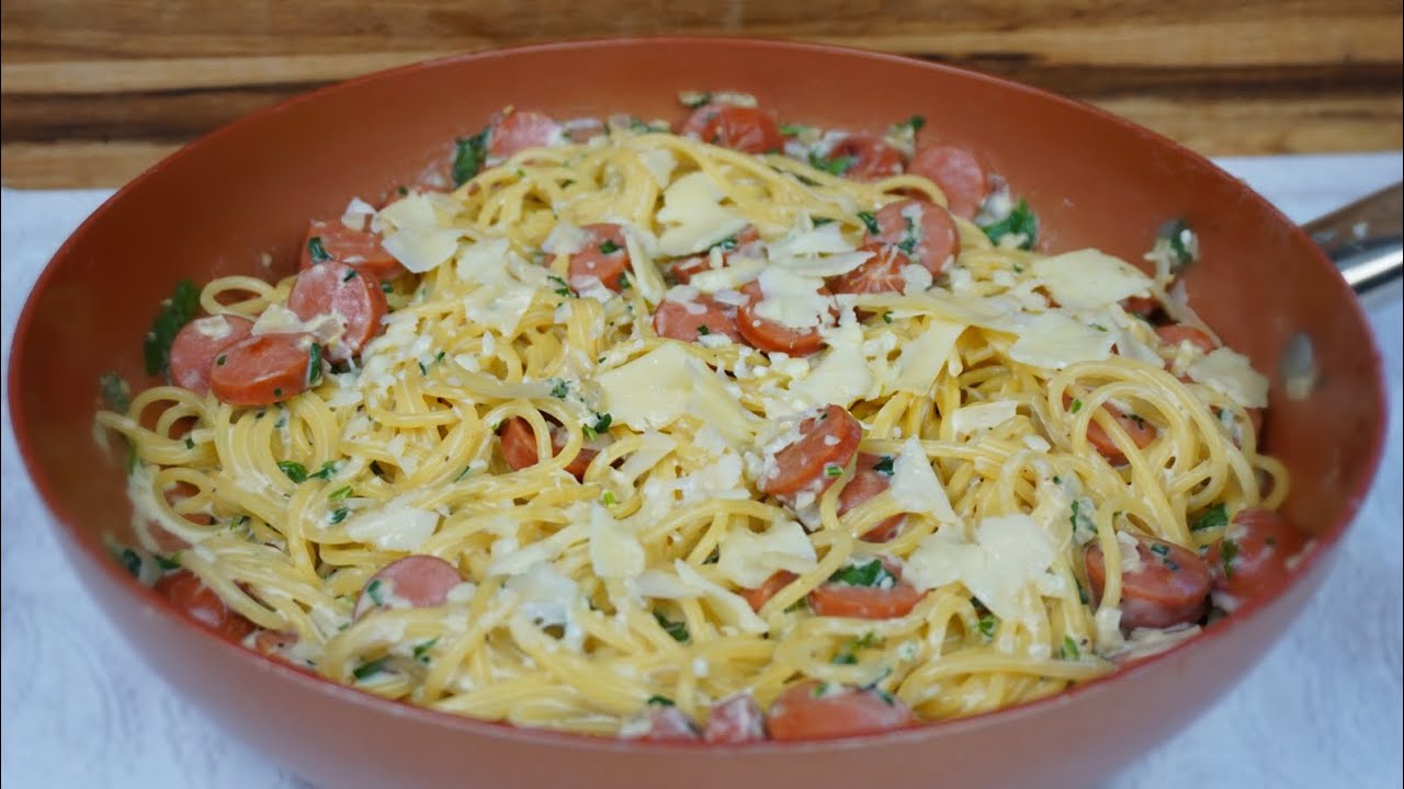COMIDA RÁPIDA MUY ECONÓMICA Y FÁCIL ESPAGUETI CON SALCHICHAS DE POLLO 🚨en vivo
