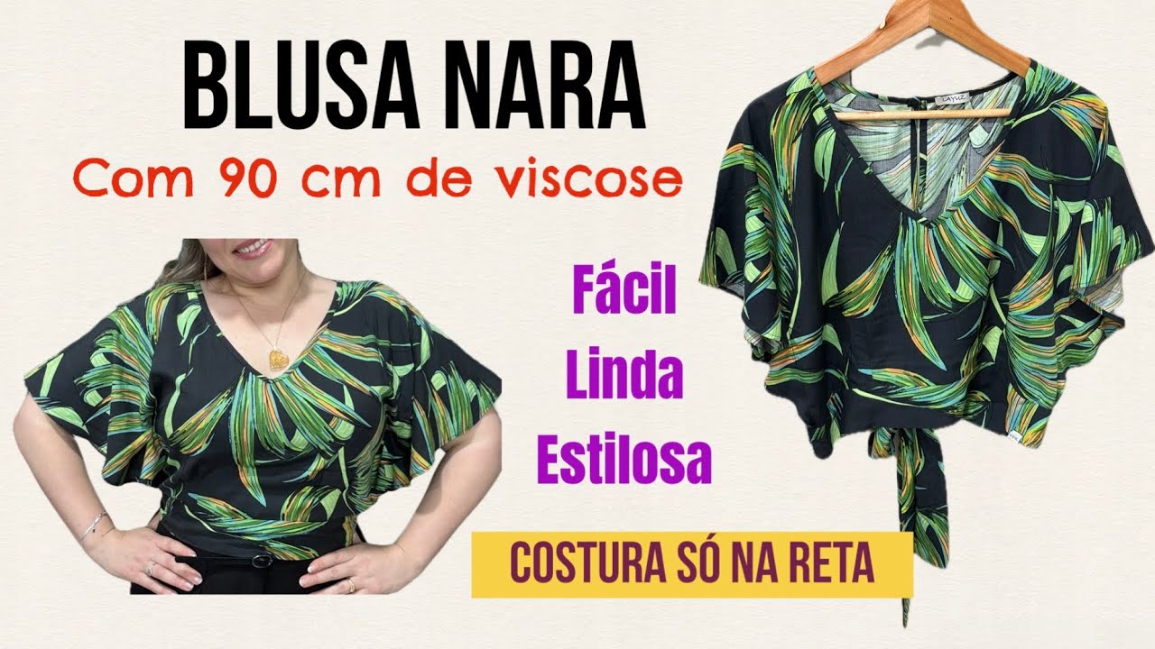 COM 90cm DE VISCOSE FIZ ESSA BLUSA LINDA COM DECOTE V E MANGA MORCEGO #blusa #diy 