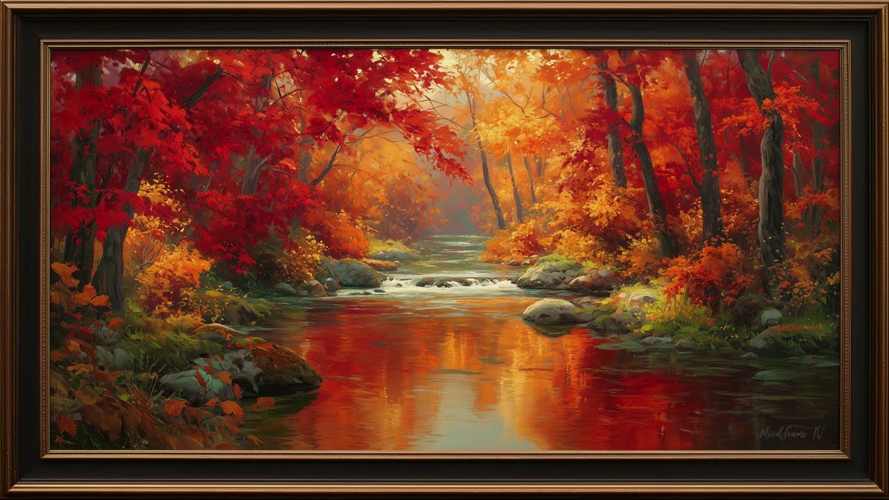 Peaceful Fall Creek | Framed TV Art | Screensaver for TV