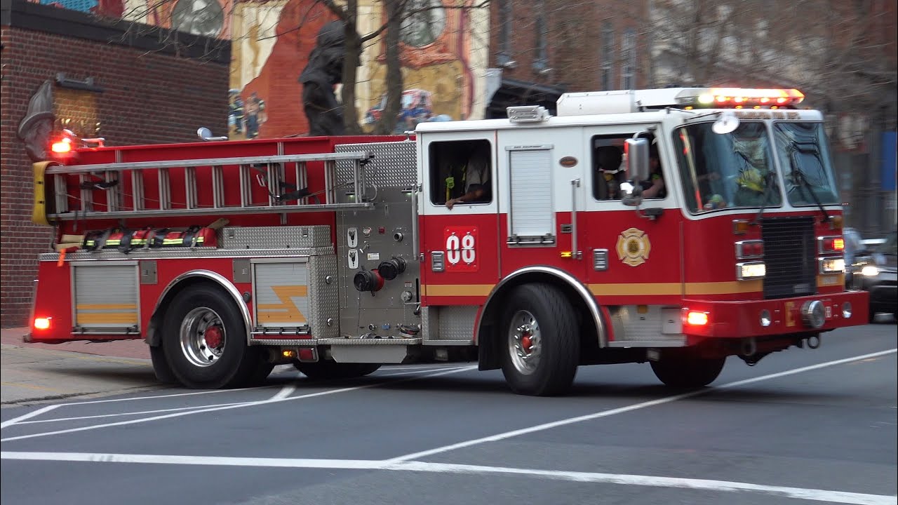 Philadelphia Fire Department Engine 8, Tower Ladder 2 & Battalion 4 Responding