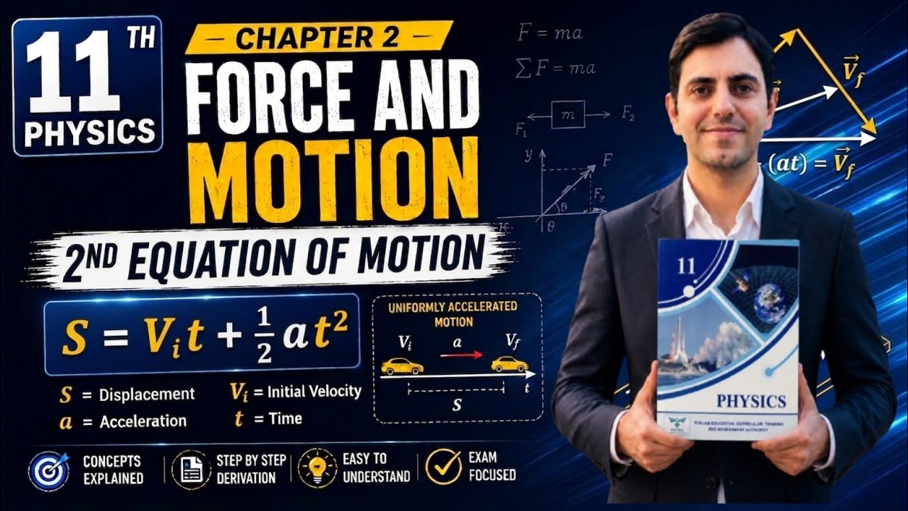 11Th Class Physics New Book 2025 PCTB | Second Equation of Motion derivation | Unit 2 Force & Motion