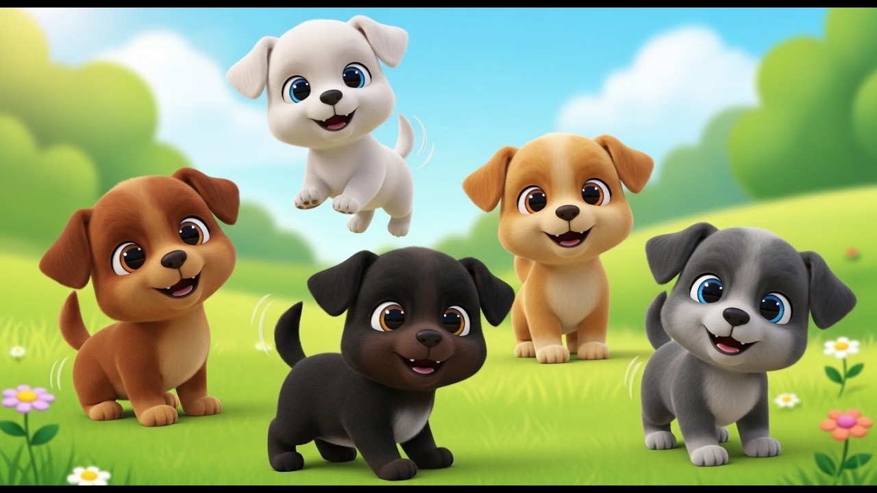 Cinco Pequeños Amigos Cachorros Menean la Cola | Canciones de Perritos para Niños