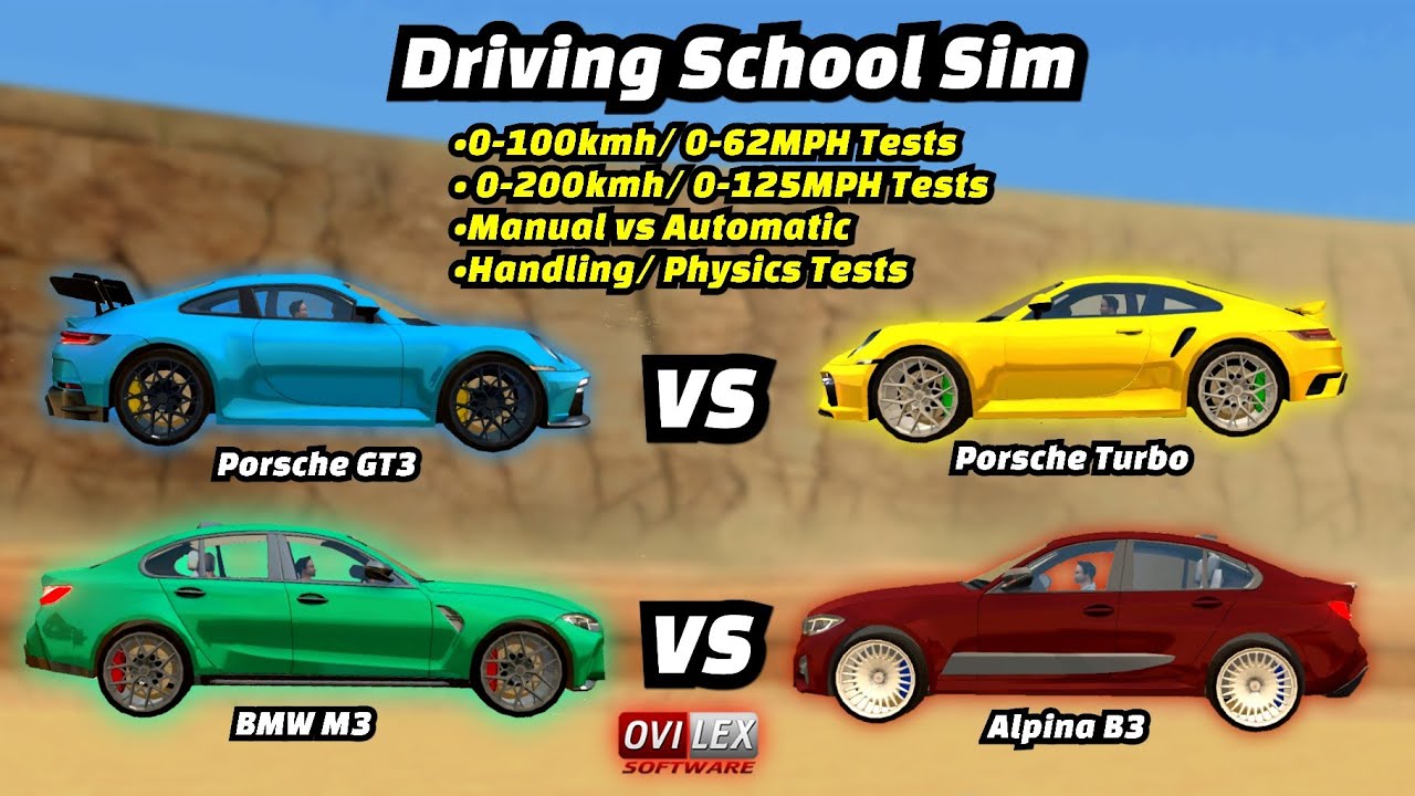 Driving School Sim - Porsche & BMW Performance Tests (Acceleration, Handling, Manual vs Automatic)