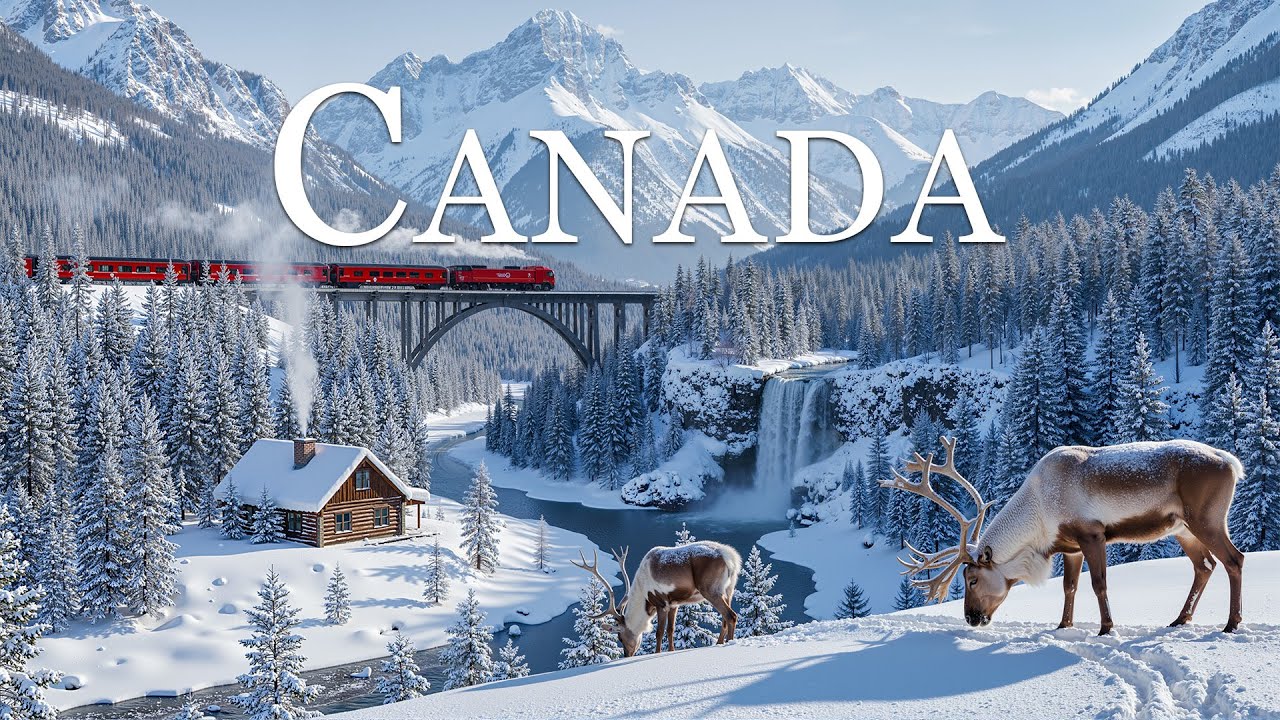 Winter in Canada 4K UHD ❄️ Snowy Mountains, Frozen Lakes & Cozy Cabin Retreats