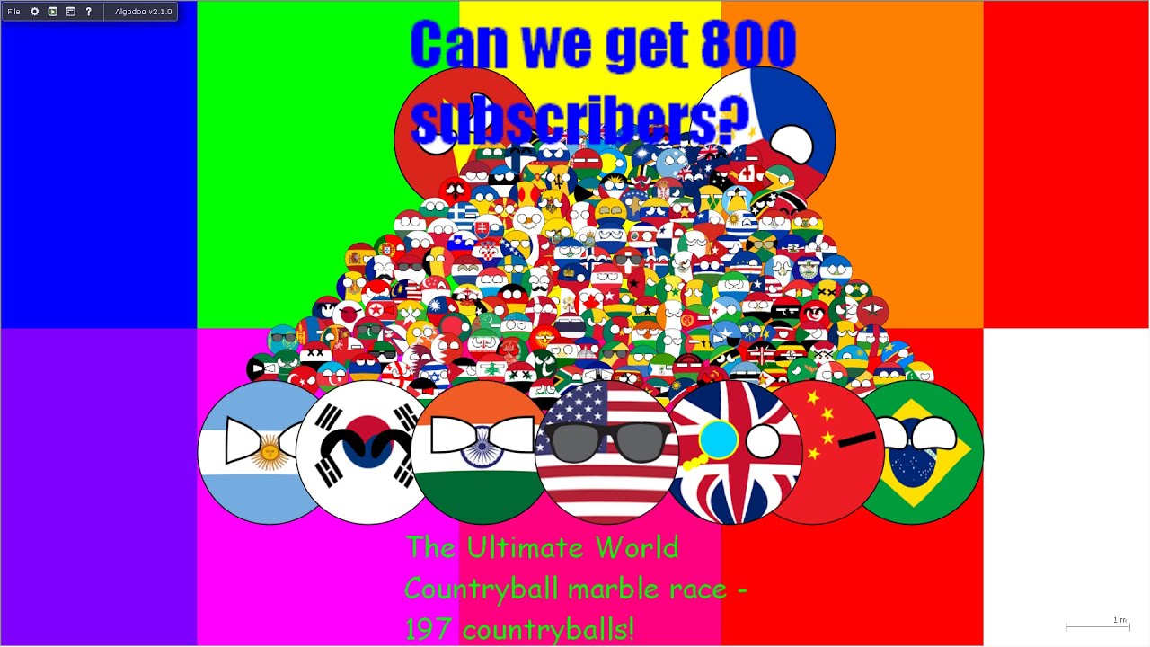 The Ultimate World Countryball marble race Movie - 197 countryballs in Algodoo!