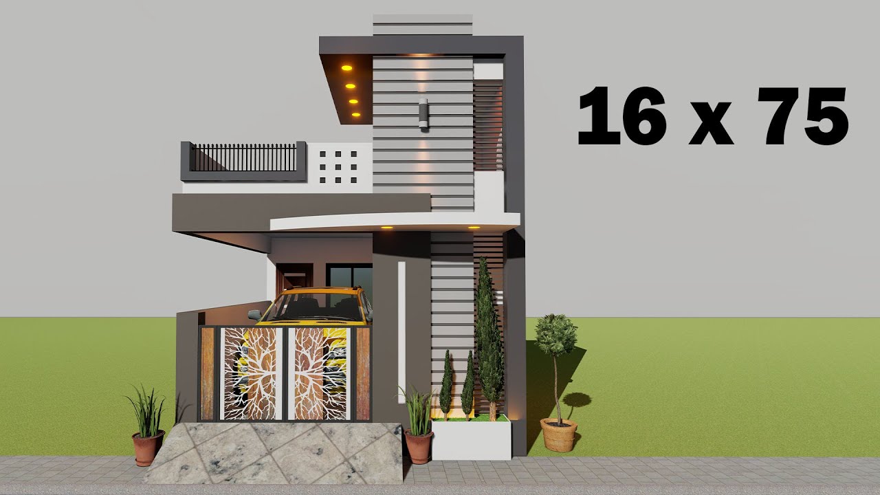 Small car parking house plan in 3D elevation,16*75 makan ka naksha,16x75 ghar ka naksha,3Dhouse plan