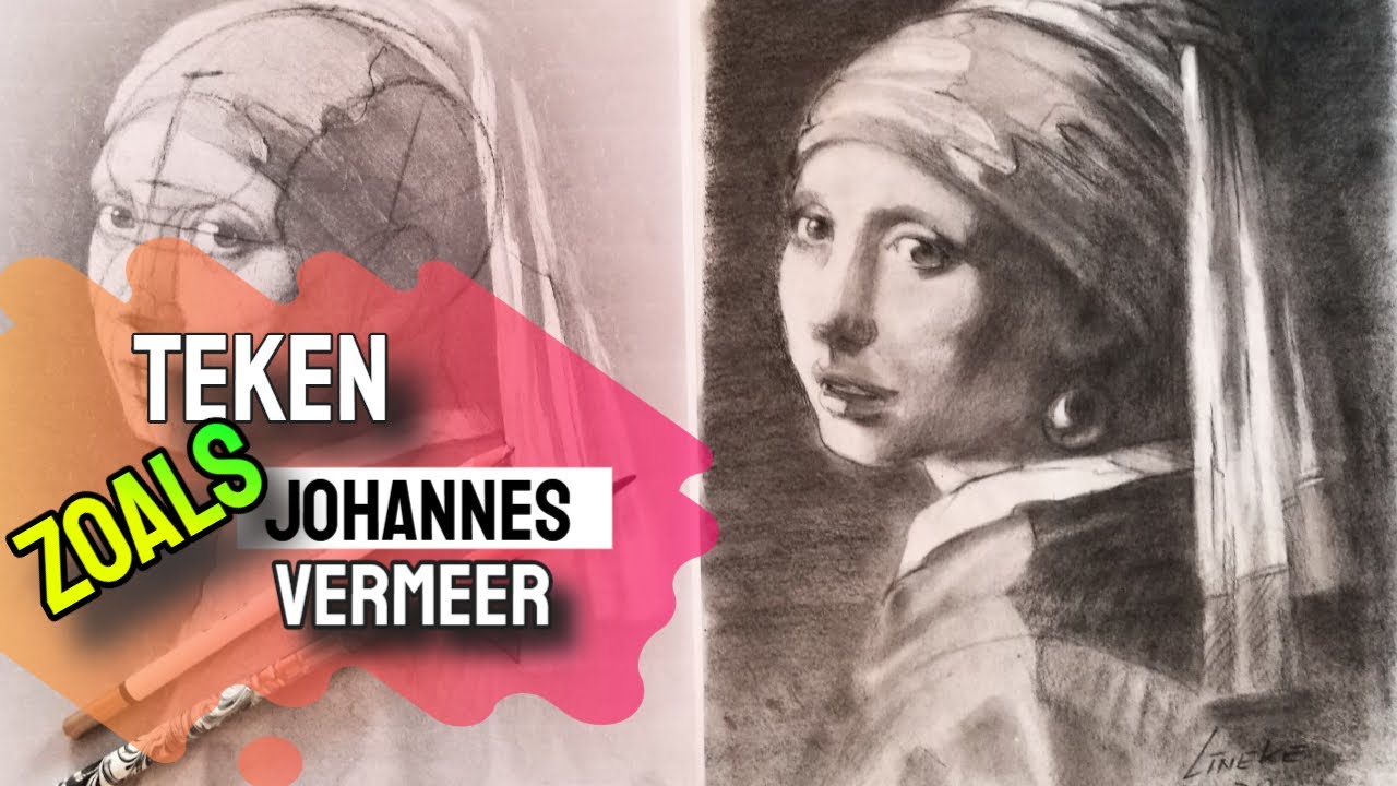 Het Meisje met de Parel - Johannes Vermeer houtskool tekening