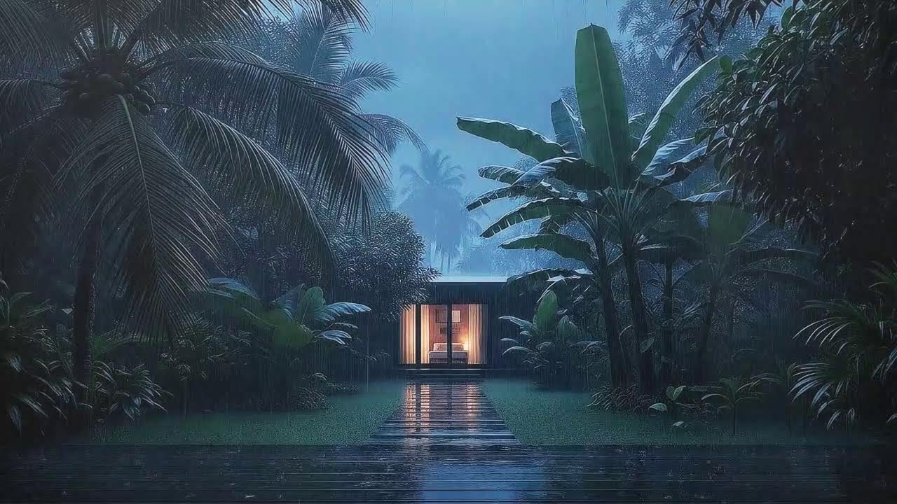Deep Sleep Tonight with Steady Rain Sounds and Soft Thunder Echo at Cozy Cabin 🌧️