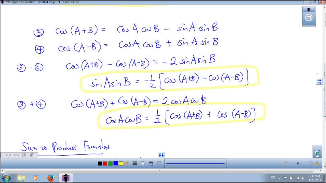 Trigonometry Lesson 45 Product to Sum and Sum to Product Formulas