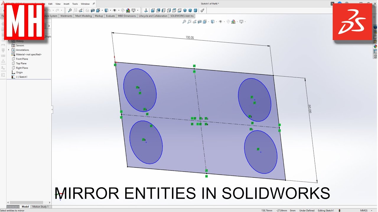 Как использовать функцию MIRROR ENTITIES в SOLIDWORKS 2025